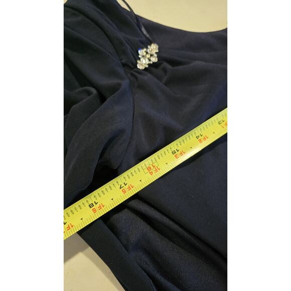R&M Richards Womens Long Cocktail MOB Dress Cruise Navy Formal Rhinestone Sz 6 - Picture 8 of 13